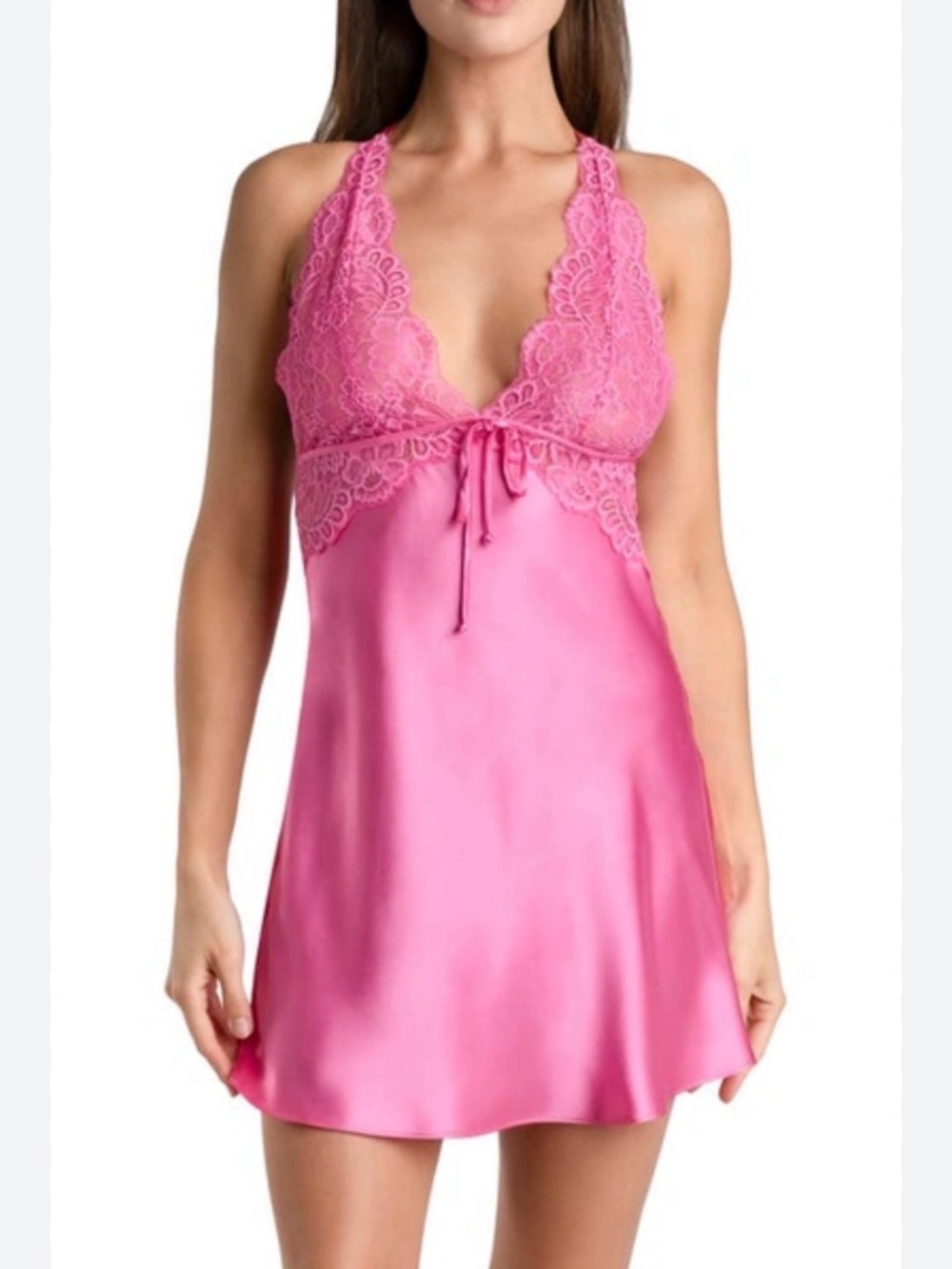 In Bloom by Jonquil Love Story Luxe Satin Halter Chemise Pink Slip & Robe